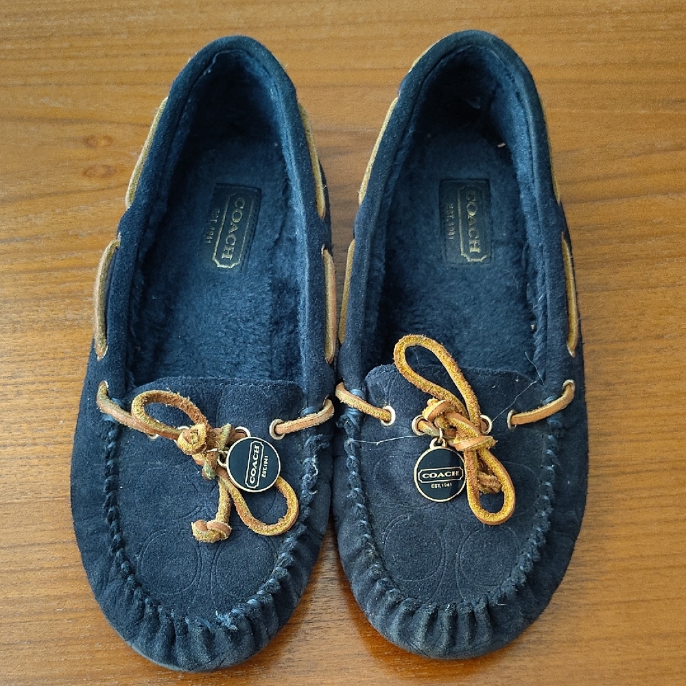 Coach Dark Blue Suede Loafers Moccasins Slippers